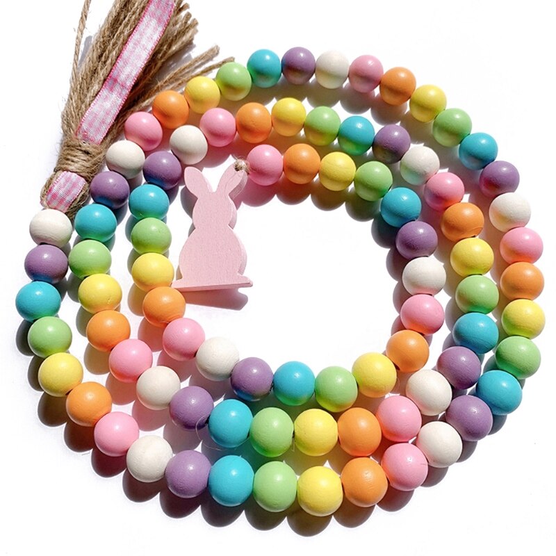 Nordic Easter Wood Bead Garland with Tassels Farmhouse Beads Rustic Country Decor Kid Room Wall Hanging Ornament Home Decor: 1