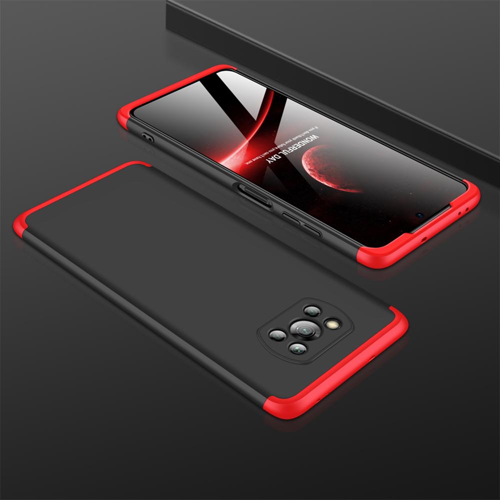 For Xiaomi Pocophone Poco X3 NFC Case Hard Matte Armor Hybrid 3 in 1 Protective back cover case for Xiaomi poco X3 x3nfc shell: Black Red