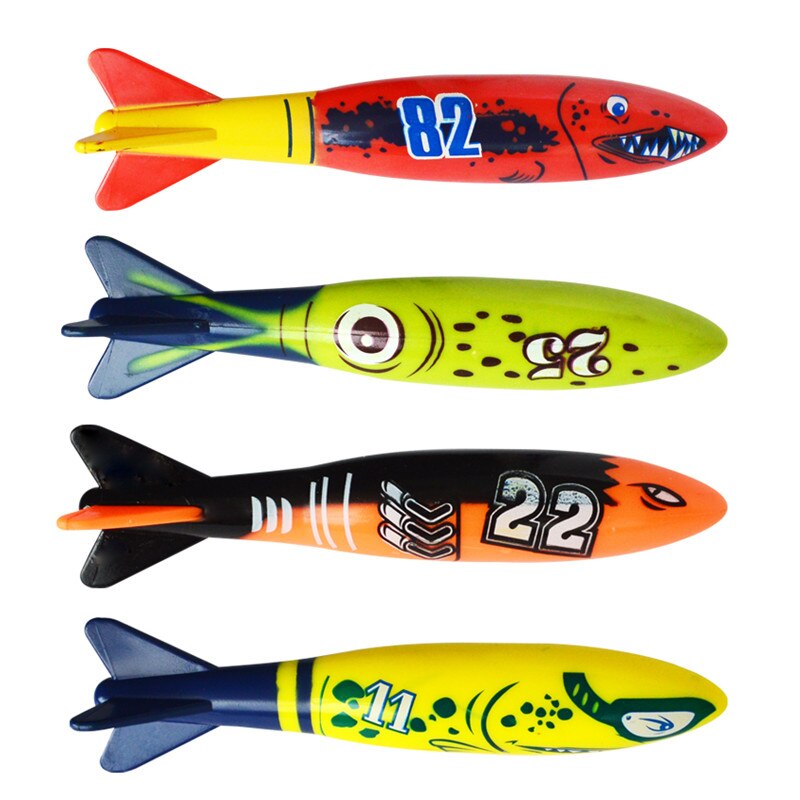 Summer Shark Rocket Throwing Toy Funny Swimming Pool Diving Game Toys for Children Dive Dolphin Accessories Toy: 4pcs rocket