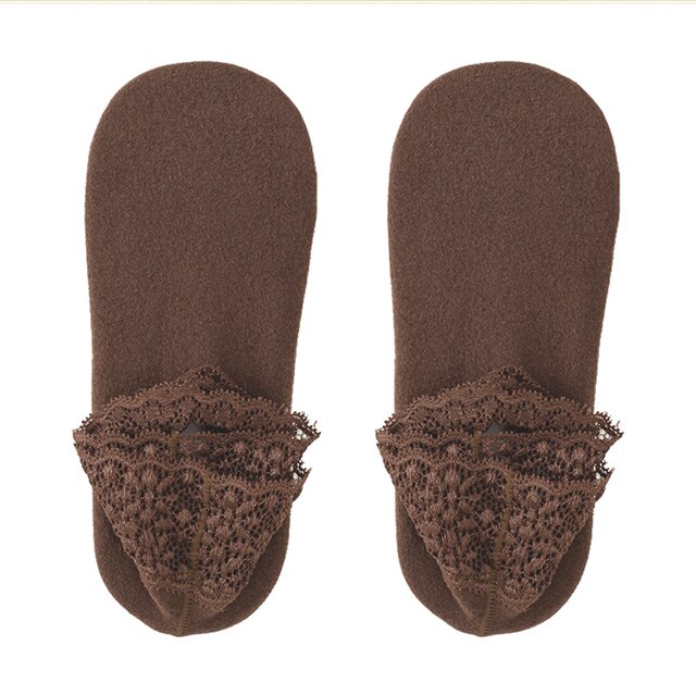 1 Pairs Thicken Winter Lace Women Socks Warm Thermal Soft Solid Color Socks Wool Cashmere Snow Velvet Socks Home Floor Socks: coffee