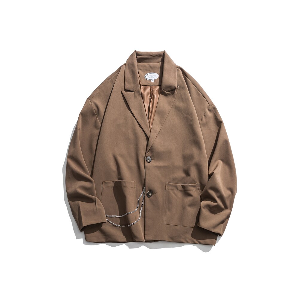Lindsey seader blazers herr höst oversize solida kedjor retro trendig daglig brittisk stil ins unisex matchande par kostym toppar: Kaffe / L