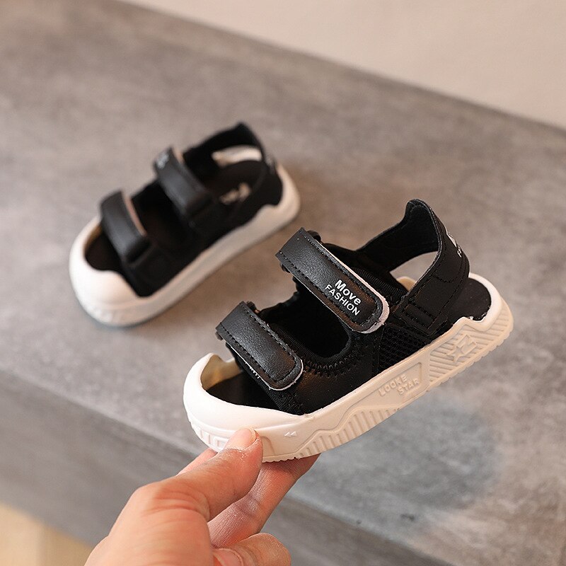 Verão crianças sandálias confortáveis tênis respirável sapatos da menina do bebê não-deslizamento meninos sandálias de praia primeiros caminhantes sxj050: SXJ050Black / CN 15 insole 12.5cm
