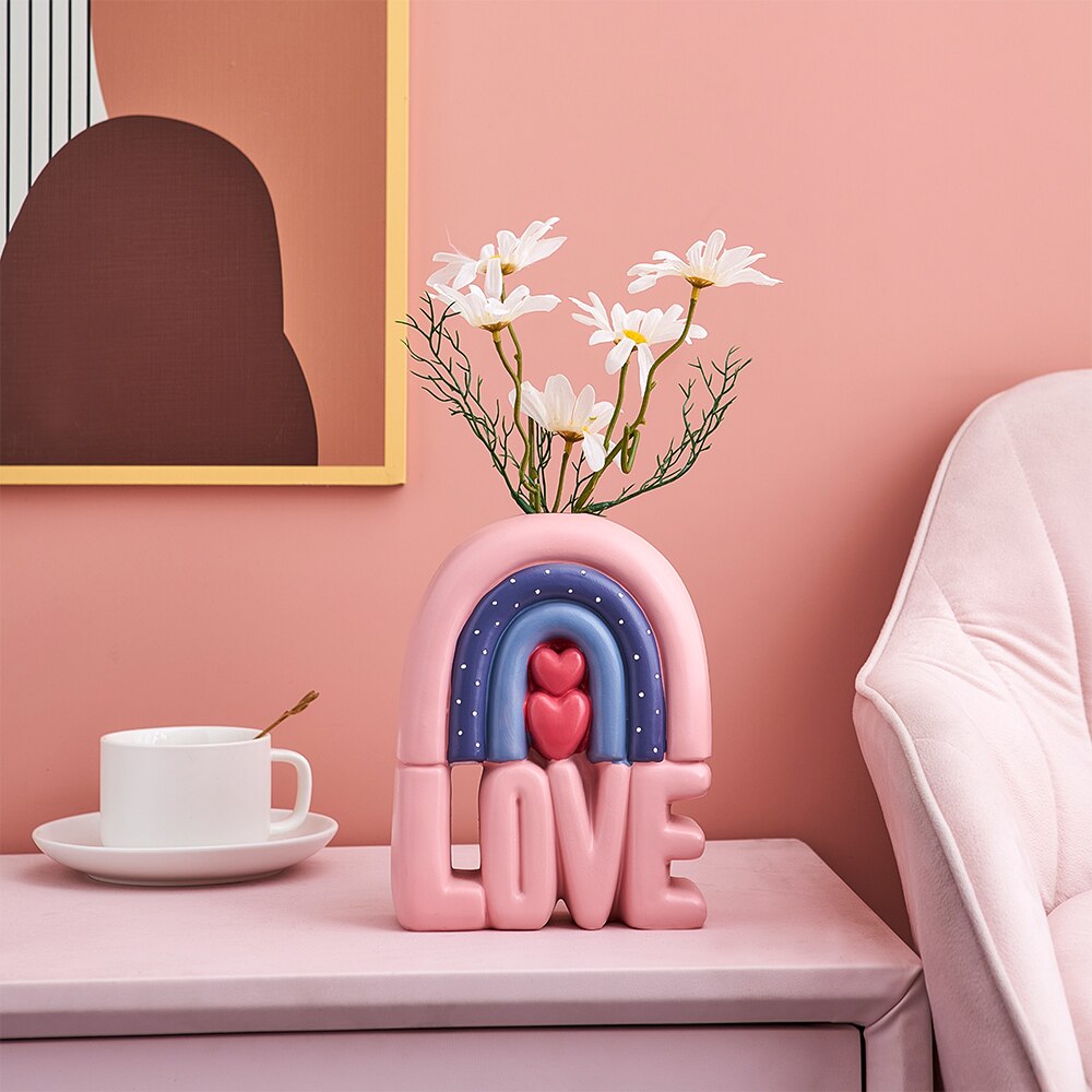 Desenhos animados vaso de amor vaso de flores kawaii decoração de casa nordic decoração para casa menina quarto acessórios de decoração rosa vaso de flores