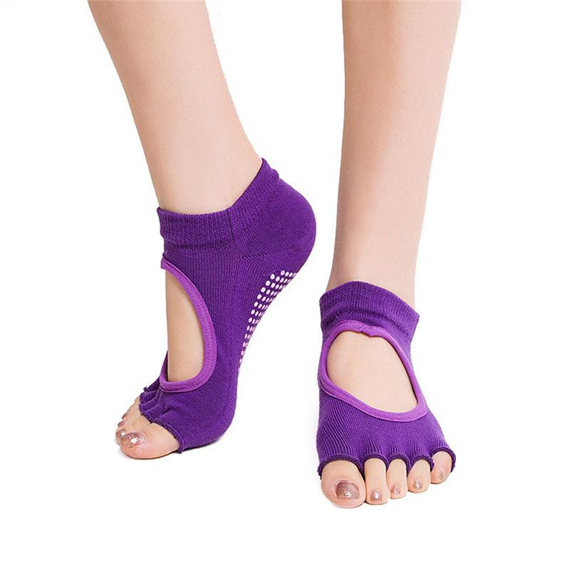 Fem tæer sokker kvinder runde yoga sokker balletdans sokker til kvinder: Mørke lilla
