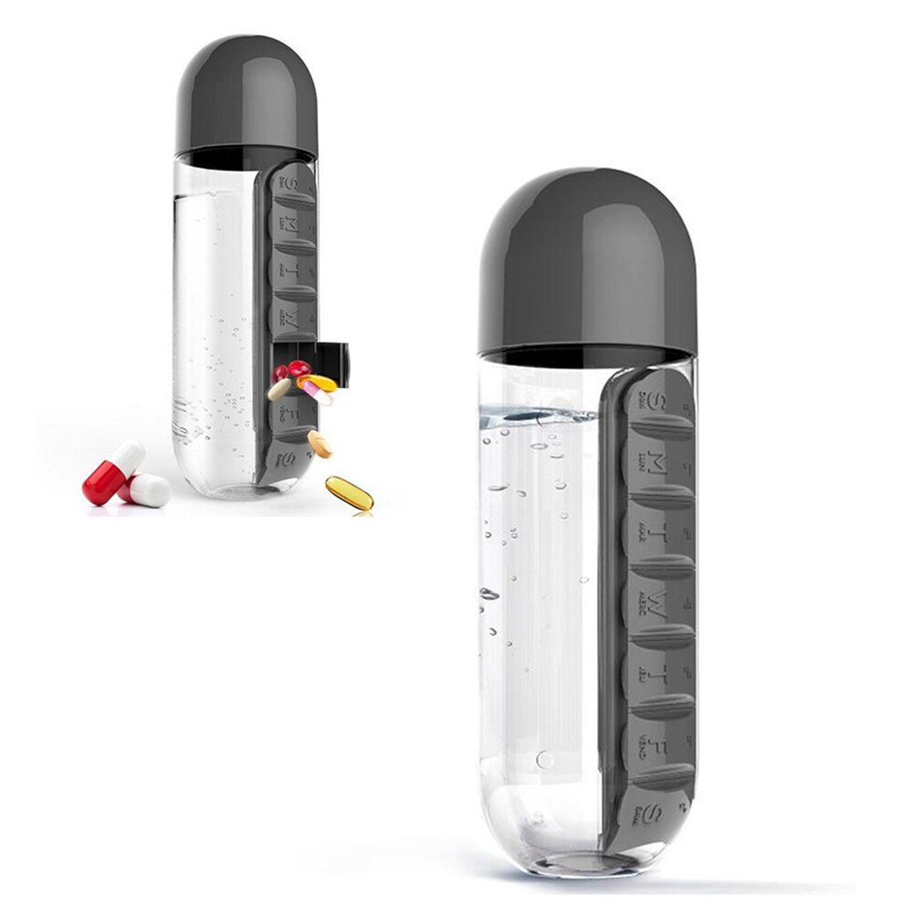 Tragbare 600ML Wasser Glas Flasche Pille Kasten 2 in 1 draussen Bequeme Reise Wasser Flasche Medizin Tasse Tablette Kunststoff flaschen