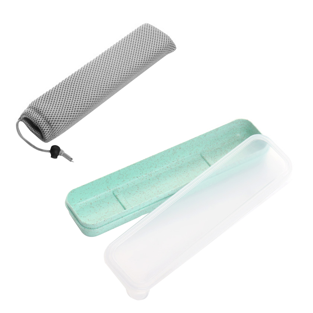 Herbruikbare Duurzaam Transparant Cover Met Opbergtas School Tarwestro Servies Box Set Thuis Slot Draagbare Bestek: Groen