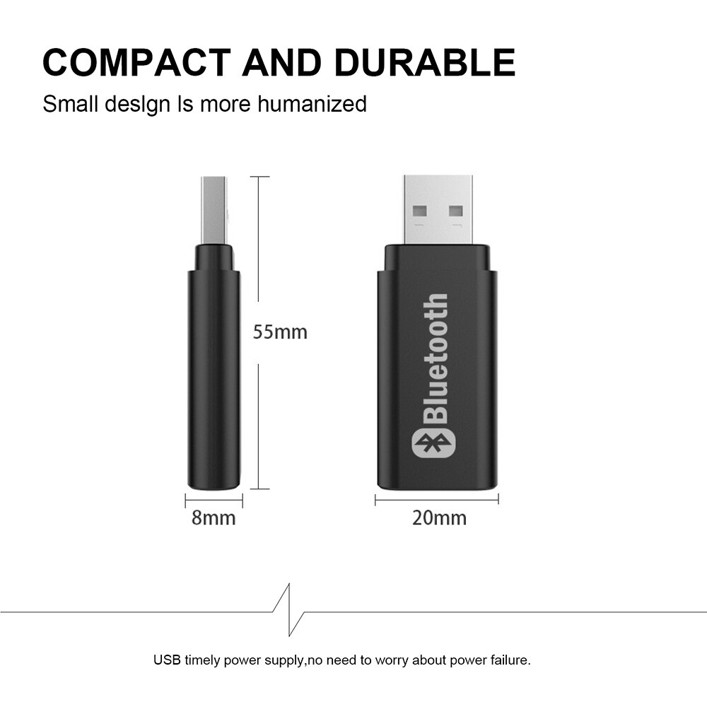 2-in-1 Bluetooth 5.0 Adapter Stereo AUX 3.5mm Jack Audio USB Transmitter Receiver Wireless Dongle For PC TV Car Speaker