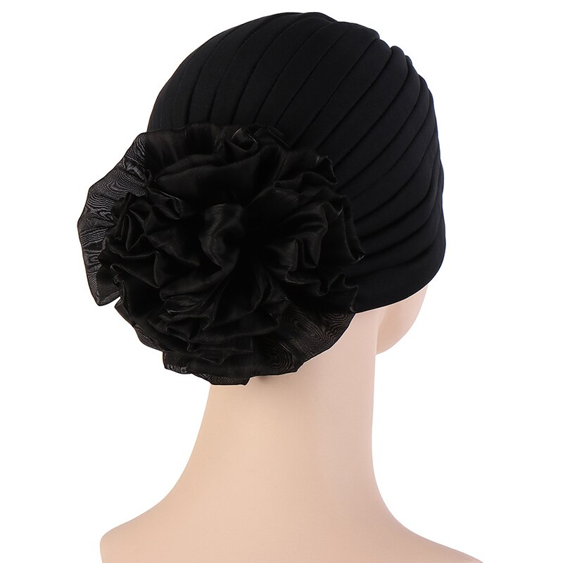 Solid Color Turban Hat Female Stylish Indian Exaggerated Big Flower Turban Hat Western Style Comfortable Pullover Hat