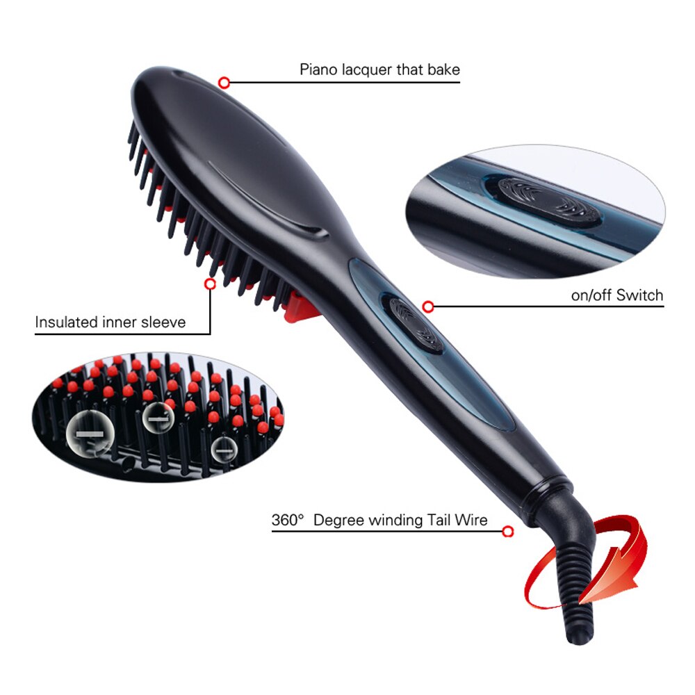 Cepillo eléctrico de cerámica para masaje y alisado del cabello, peine iónico negativo para salón, herramienta de peinado Anti frizz, plancha plana