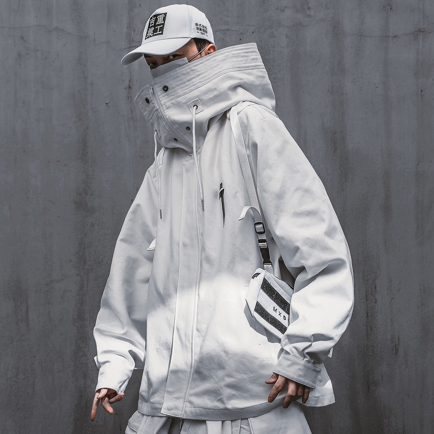 Streetwear techwear jakke med hette for menn