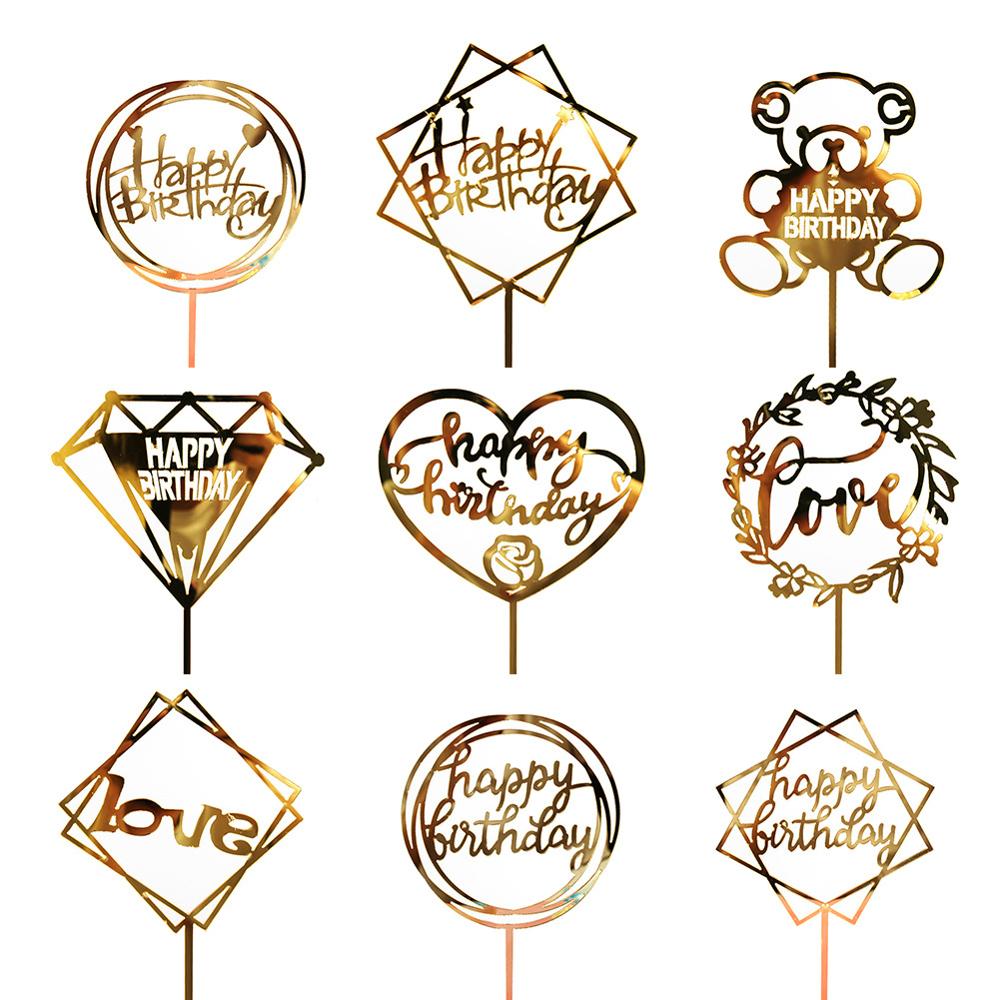 Glitter Glücklich Geburtstag Kuchen Topper Acryl Brief Gold Kuchen Dessert Top Flagge Dekoration für Geburtstag Party Hochzeit Liefert
