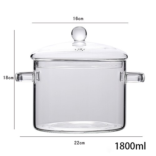Transparante Glazen Pot Soep Huishouden Keuken Groente Slakom Verdikte Vlam Explosieveilige Koken Steelpan Kookgerei: Double handle 1800ml