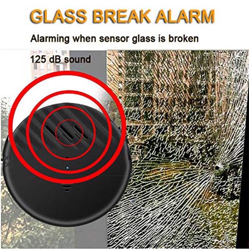Vinduesalarm 125db høj ultratynd tyverisikringsalarm til dør- og vinduesglasbrudssensoralarm med 3 niveaufølsomheder (bla