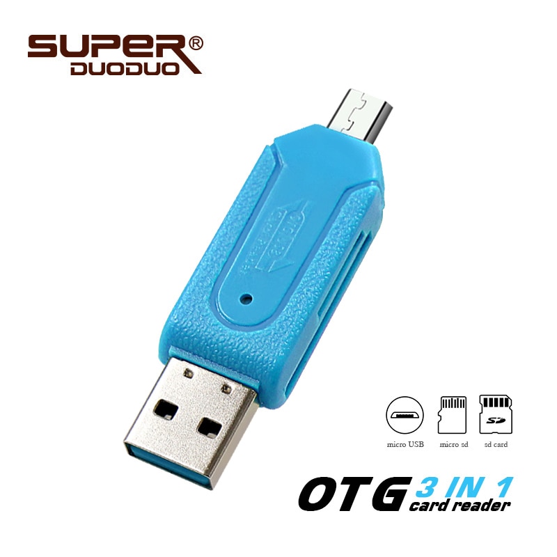 OTG 3 in 1 memory card reader for pc/micro usb flash drive/micro sd card/sd card high speed otg card reader