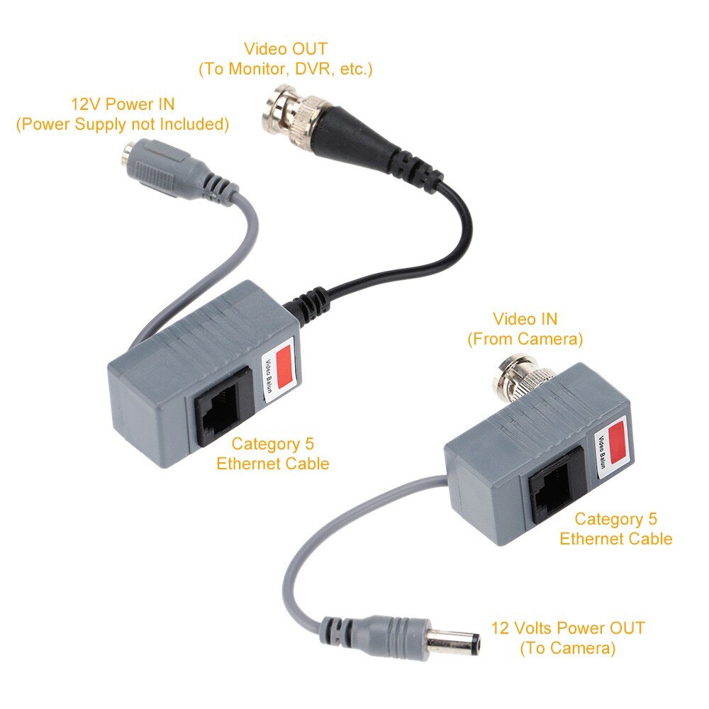 CCTV Camera Video Balun Transceiver BNC UTP RJ45 Video and Power over CAT5/5E/6 Cable