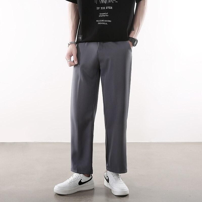 Zomer Pak Broek Mannen Slanke Mode Kaki Grijs Zwart Jurk Broek Mannen Koreaanse Losse Rechte Dunne Casual Broek Mens Brede been Broek: Gray / M