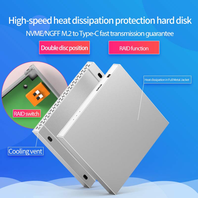 2.5" Dual Hard Hard Disk Array Cabinet with RAID Function 4 Modes Mirco B Type C Disk Array Box 2 Bay Data Backup