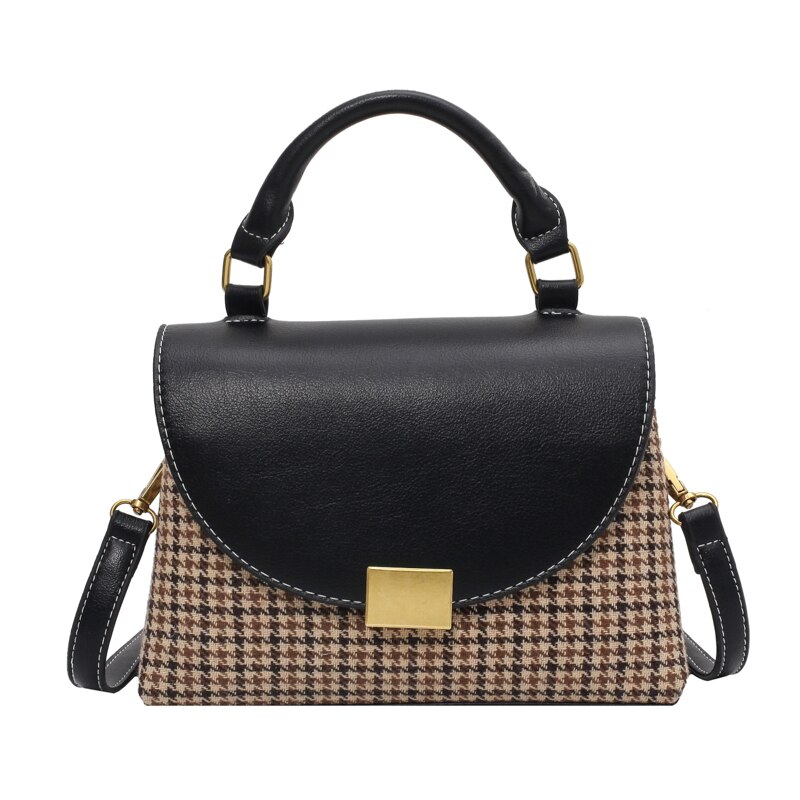 Handtassen voor vrouwen, pied-de-poule dames crossbody tas, handtassen, vintage pu leren schoudertassen met haakjes: Zwart