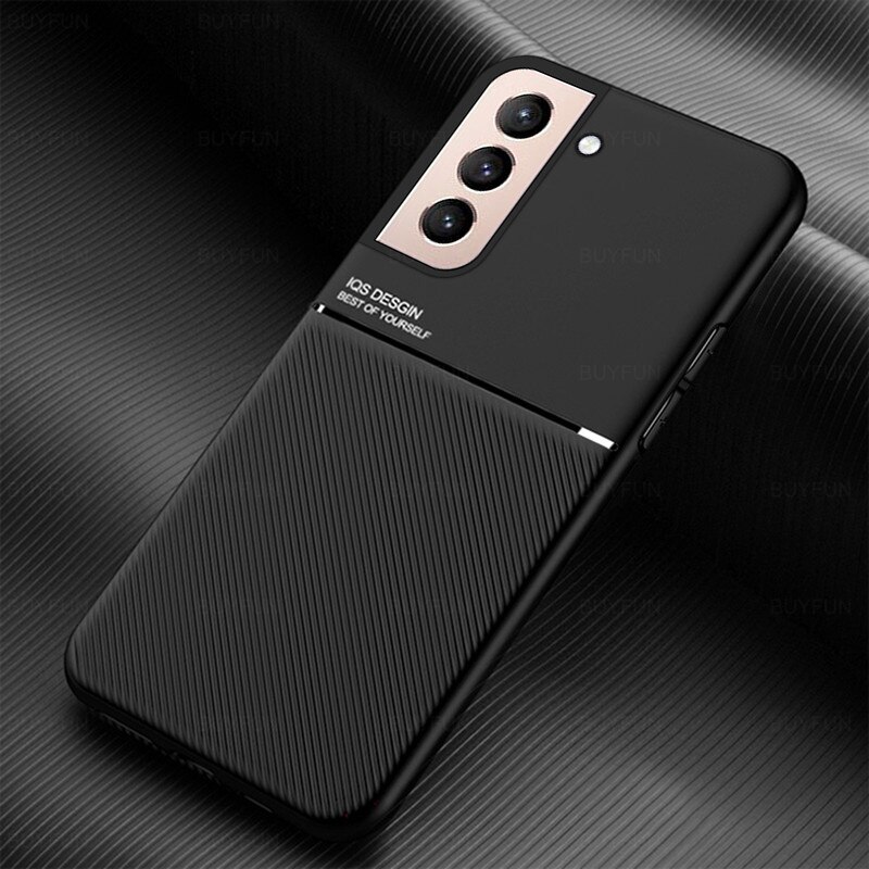 S21fe Case Leather Texture Car Holder Magnetic Coque For Cover Samsung Galaxy S21 Fe S 21 Faith 5G Soft Shockproof Fundas: S21 Fan Endition / black