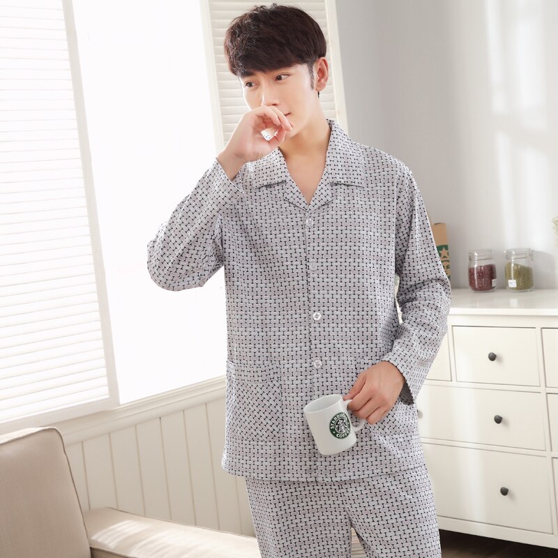 Plus size xxxl herre pyjamas træningsdragt til mænd geometrisk trykt kausal bomuld pyjamas jakkesæt mandlige muzhskaya