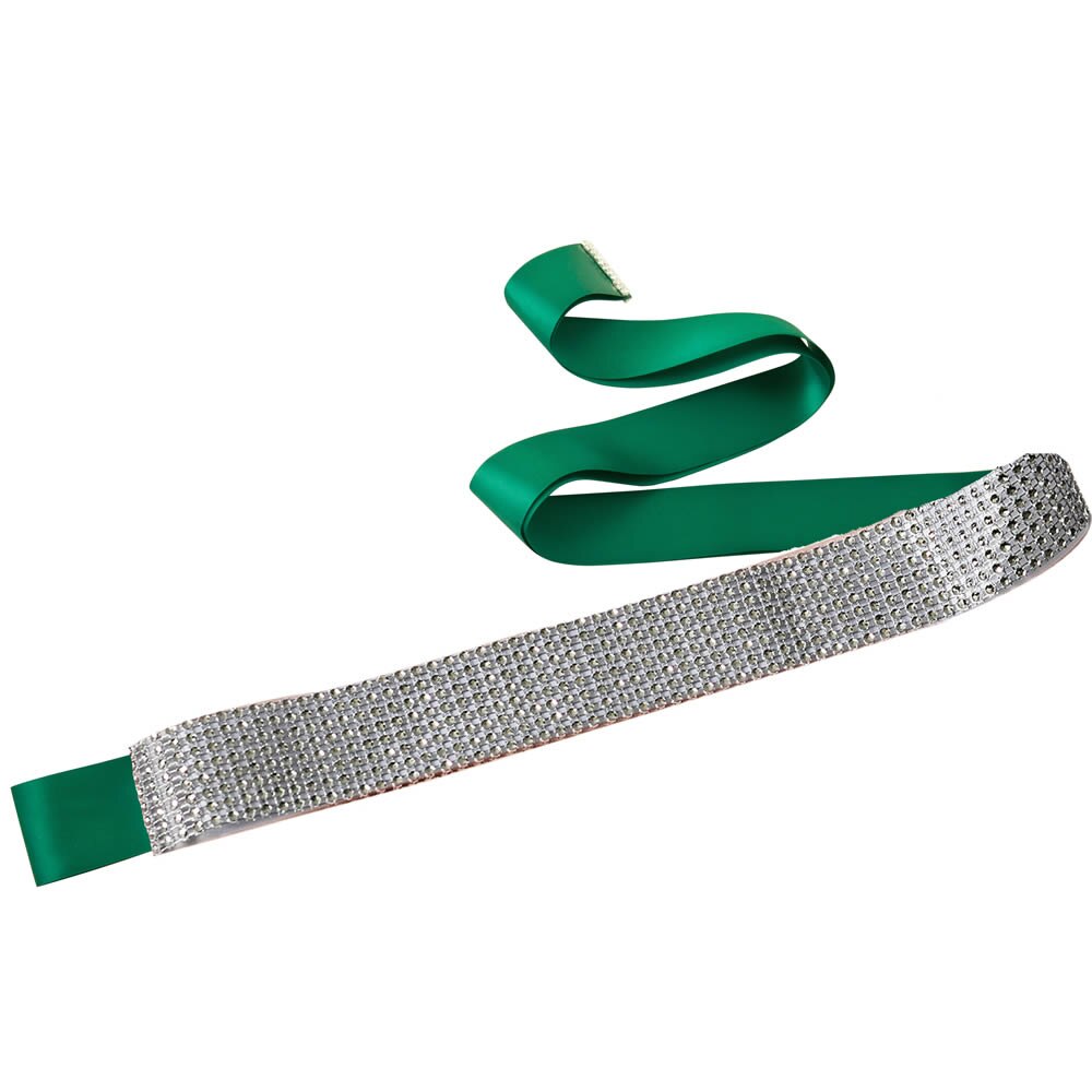 bridal belt sash Boutique Rhinestone Pearl Beading Waistbands for Bridal Wedding Dress Crystal Belt Bow With Satin Ribbons Sash: drak green
