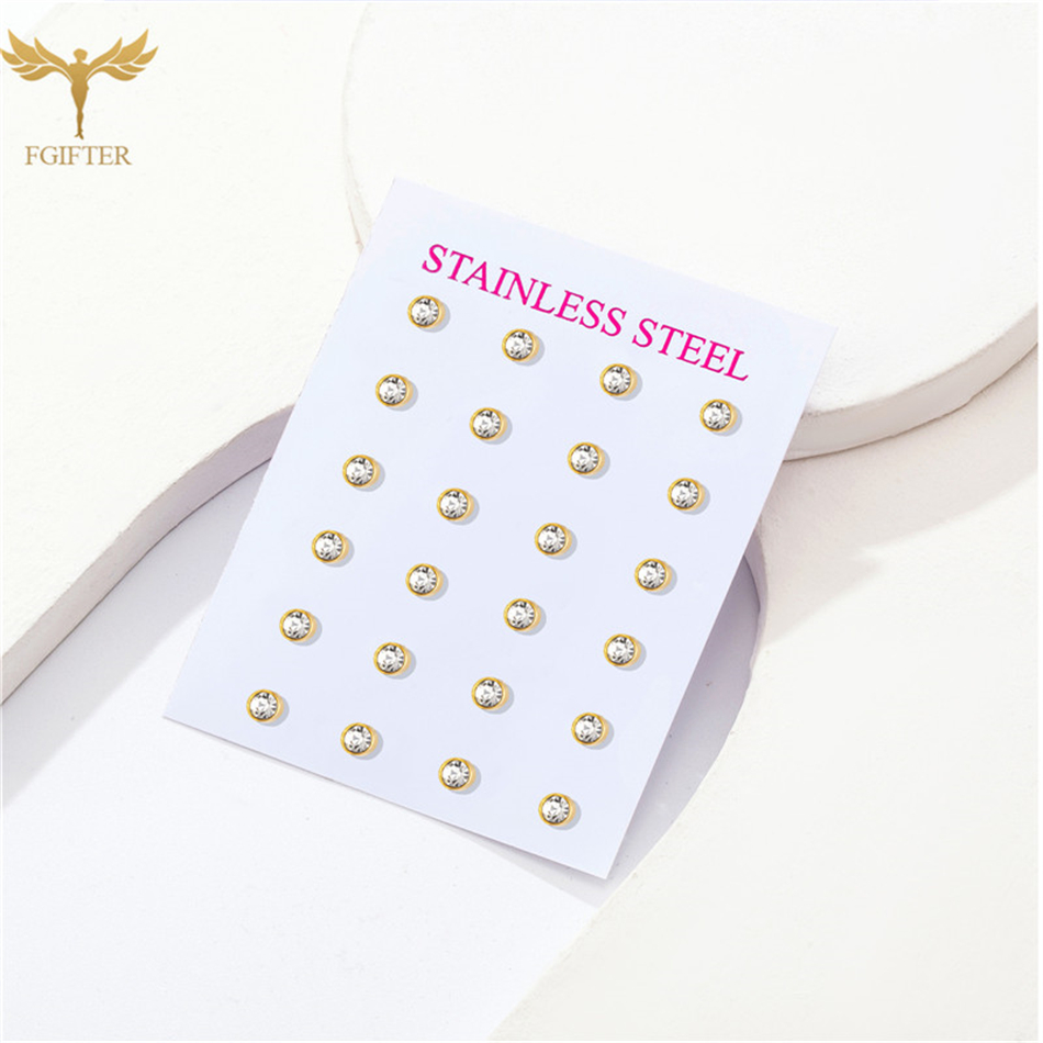 12 pares de pendientes dorados de circón de 3mm, 4mm, 6mm y 8mm para hombres y mujeres, tachuelas para Piercing en la oreja de acero inoxidable, conjunto de joyería de ,