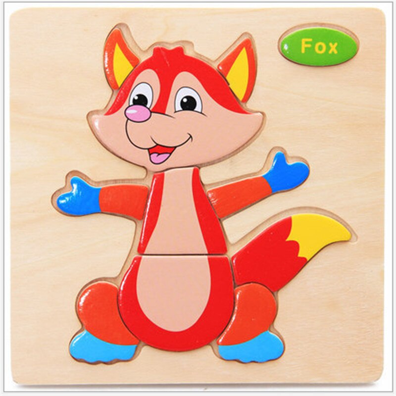 Toys Wooden Puzzles 3D Learning Jigsaw Educational Developmental Toys For Children Cartoon Animal Puzzle Kids Children Toy: fox