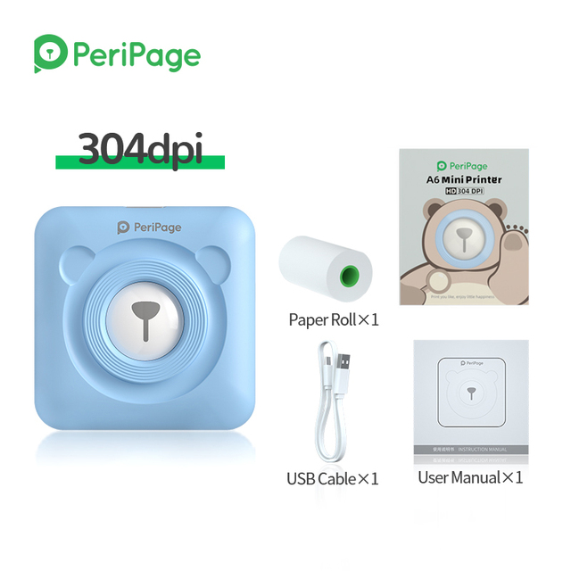 PeriPage – Mini-imprimante Photo thermique sans fil, 304 dpi, pour téléphone Portable Android IOS, pour enfants: A6 304 Blue