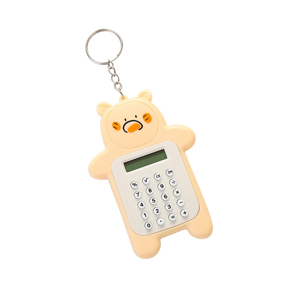Portable Cute Cartoon Calculator Mini Bear Calculator 8 Digits Display with Keychain Button Battery Pocket Size Calculator: Yellow