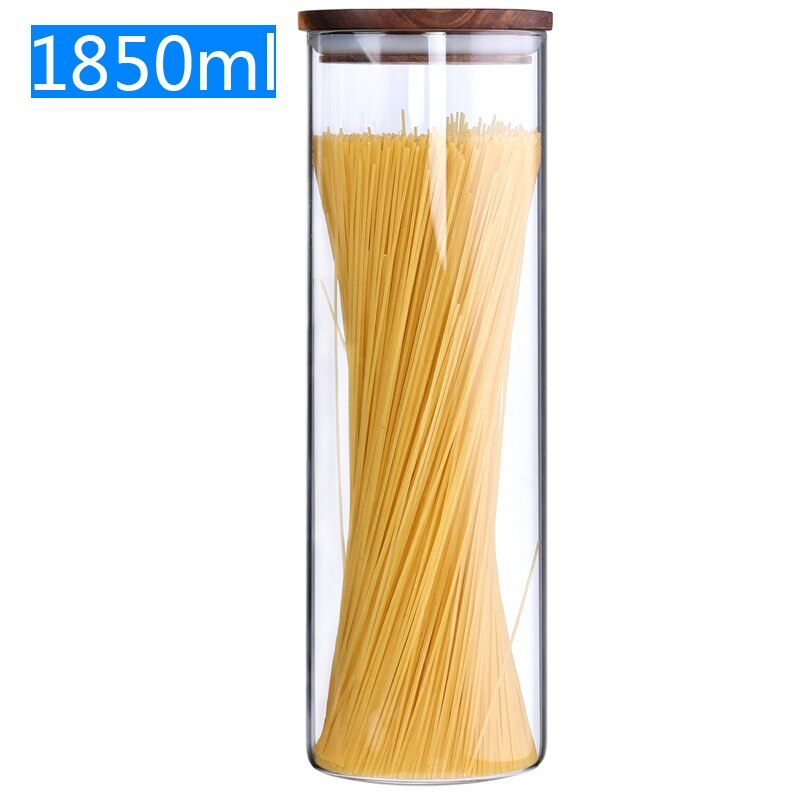 storage tank tea pot Glass sealed jars Food storage tank moisture-proof and insect-resistant high-grade acacia wooden lid: 1850 ml