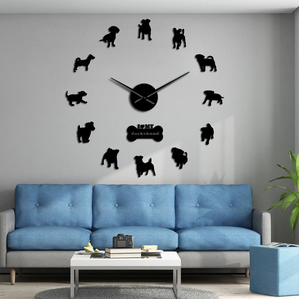 Jack Russell Terrier Dachshund Mixed Dog Breeds Acrylic DIY Wall Clock Jackshund JackWeenie Puppies Decor Mirror Effect Wall Art
