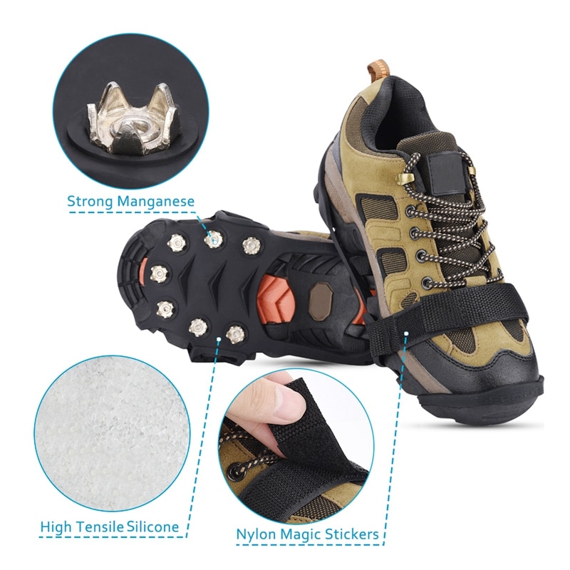 10 clavos de pinza de hielo para zapatos antideslizantes escalada crampones de nieve tacos cadena garras empuñaduras botas cubierta tamaño L