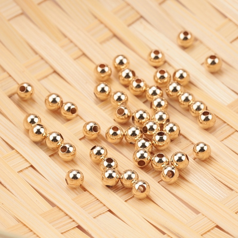10 Uds. De cuentas rellenas de oro de 2-4MM y 14K, accesorios de joyería de oro de 14K, cuentas redondas lisas de joyería para fabricación de pulseras y collares