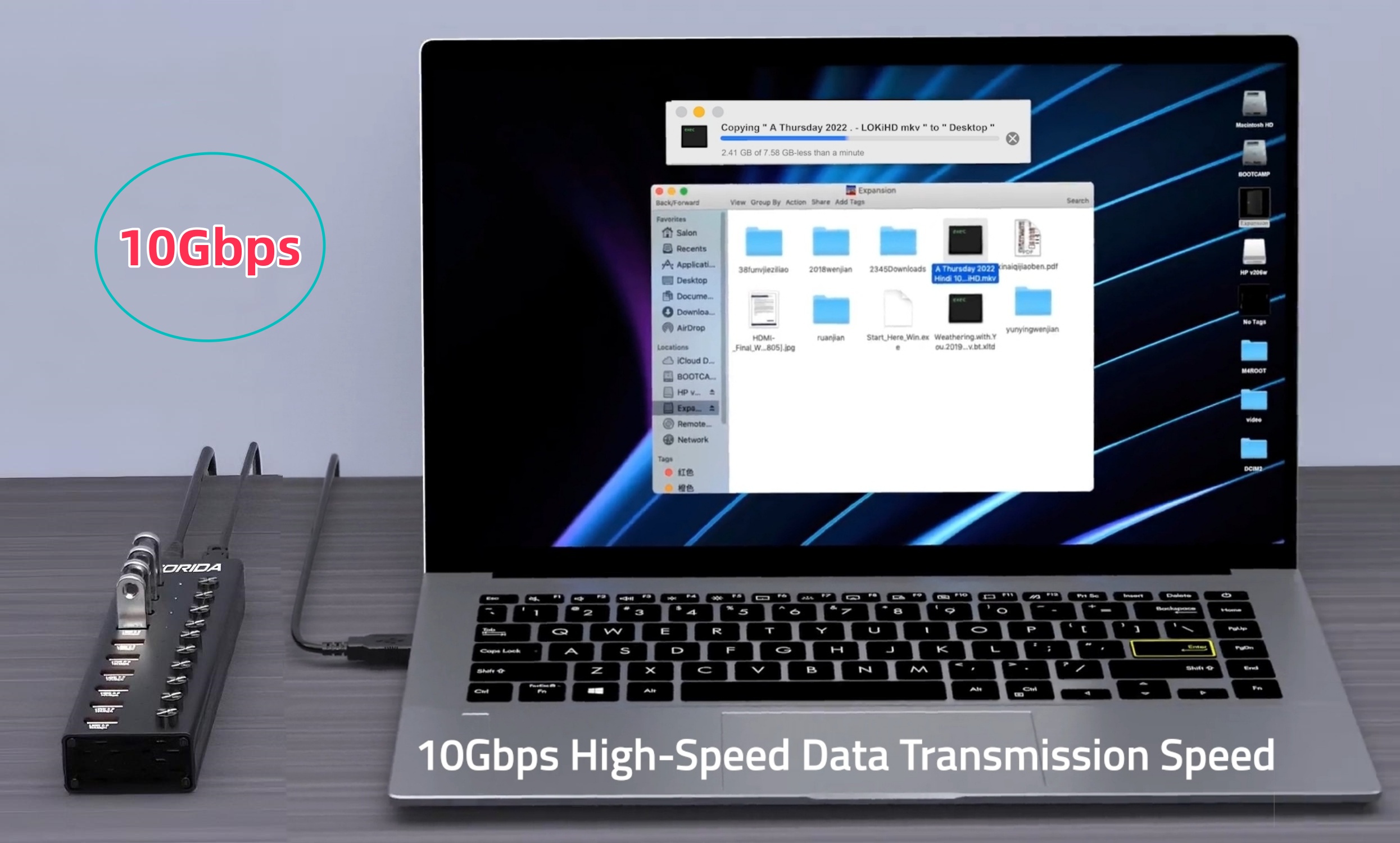 FORIDA 10 puertos USB A 3,2 extensión USB C Hub 10Gbps estaciones de acoplamiento interruptor de encendido/apagado divisor de energía para ordenador portátil Macbook de escritorio