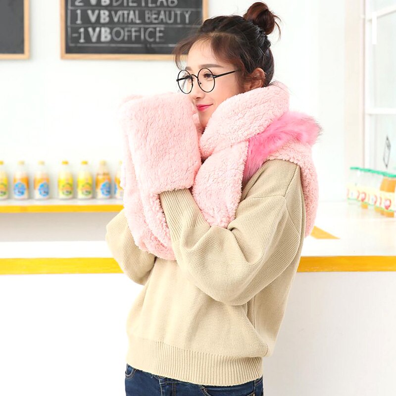 Dames meisjes muts sjaal handschoen driedelig trendy winddicht fietsen schattig pluche koraal fluweel warme capuchon sjaals handschoenen