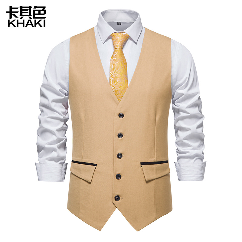 White Wedding Groom Suit Vest for Men 2022 Spring Slim Fit Sleeveless Tuxedo Vests Mens Formal Business Waistcoat Gilet 2XL: Khaiki / US Size L