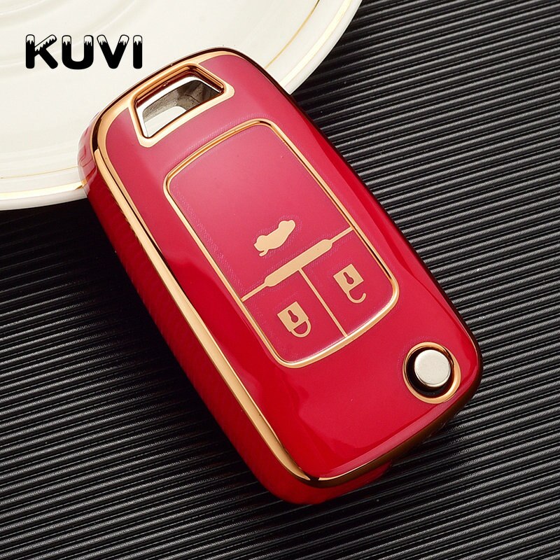 TPU Car Folding Key Case Cover Shell Fob For Chevrolet Cruze Aveo Trax Sail Malibu For Opel Vauxhall Astra Corsa Meriva Insignia: Red 3 button