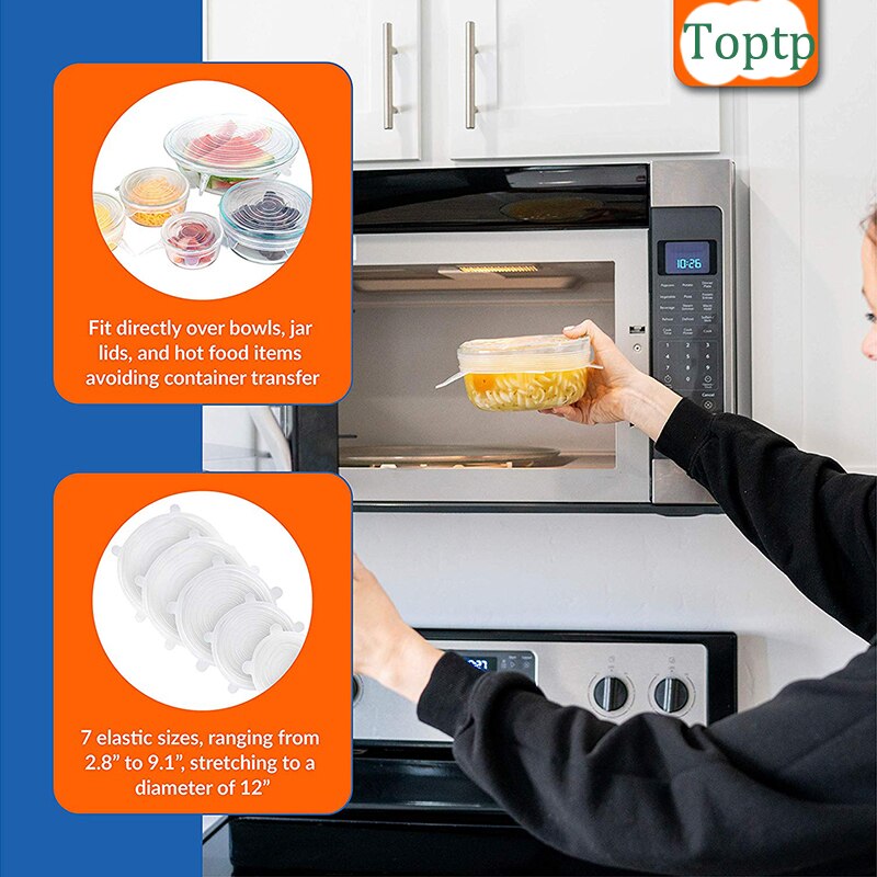 6 stuks herbruikbare siliconen rekdeksels universele deksel siliconen voedselfolie kom pot deksel dop siliconen deksel pan lip keukenaccessoires