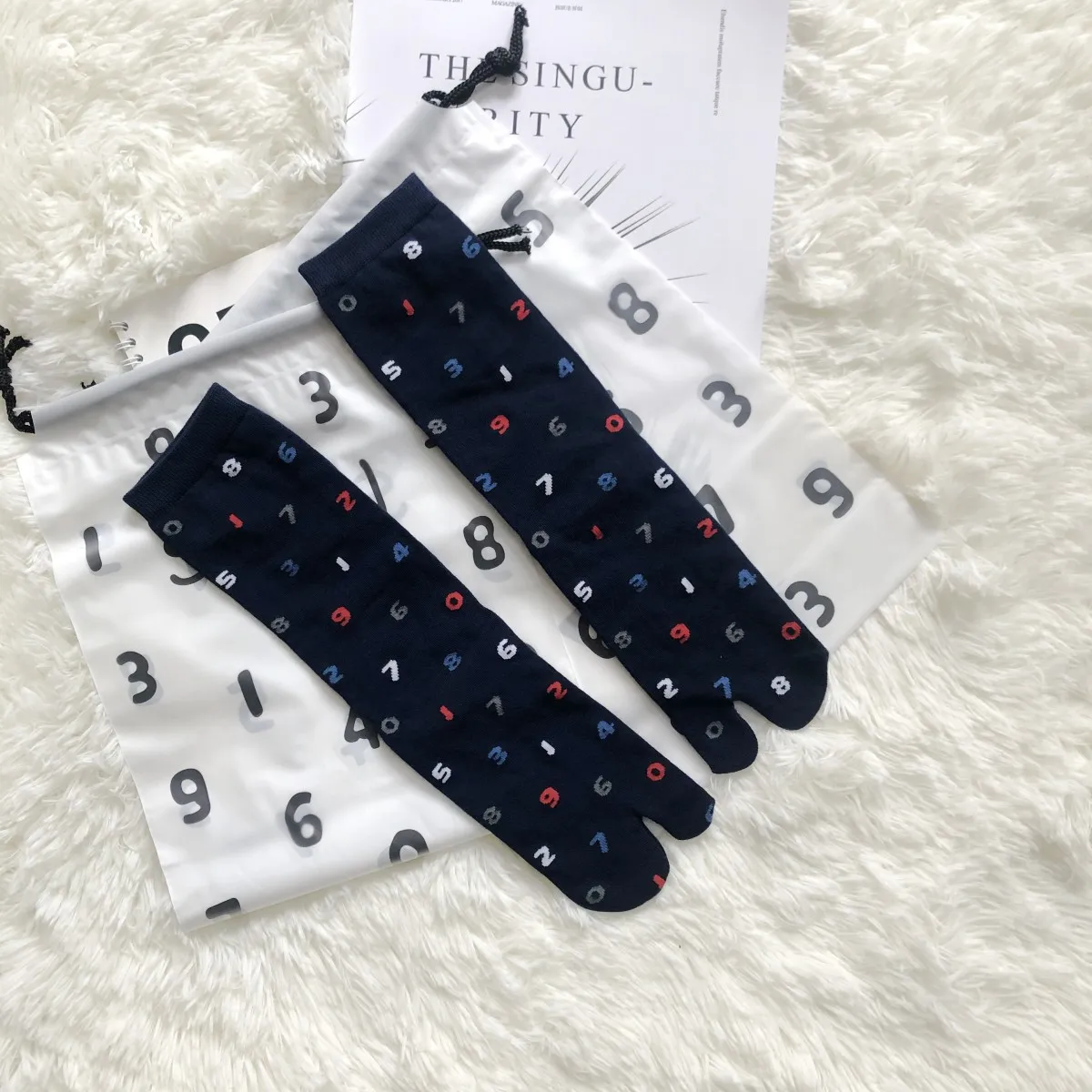 Colorful Cartoon Combed Cotton Women's Two Toe Socks Grapes Waves Carp Japanese Harajuku Funny Cute Sandals Tabi Socks Sokken: Coffee