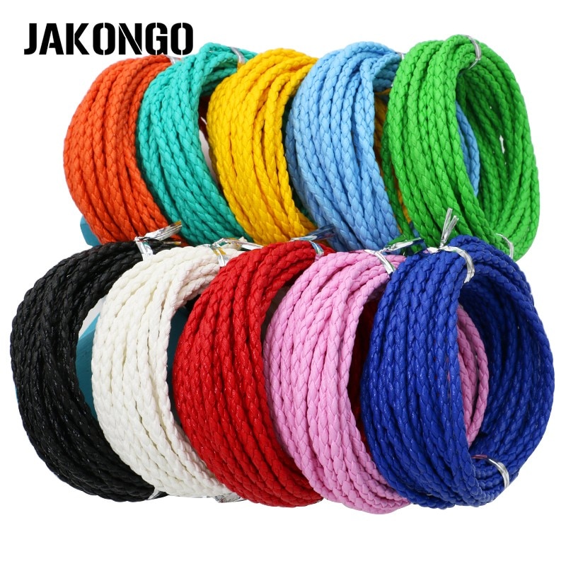 Jakongo 3mm rund flettet lædersnor til armbånd halskæde reb til smykkefremstilling diy tråd tilbehør 5m/ lot