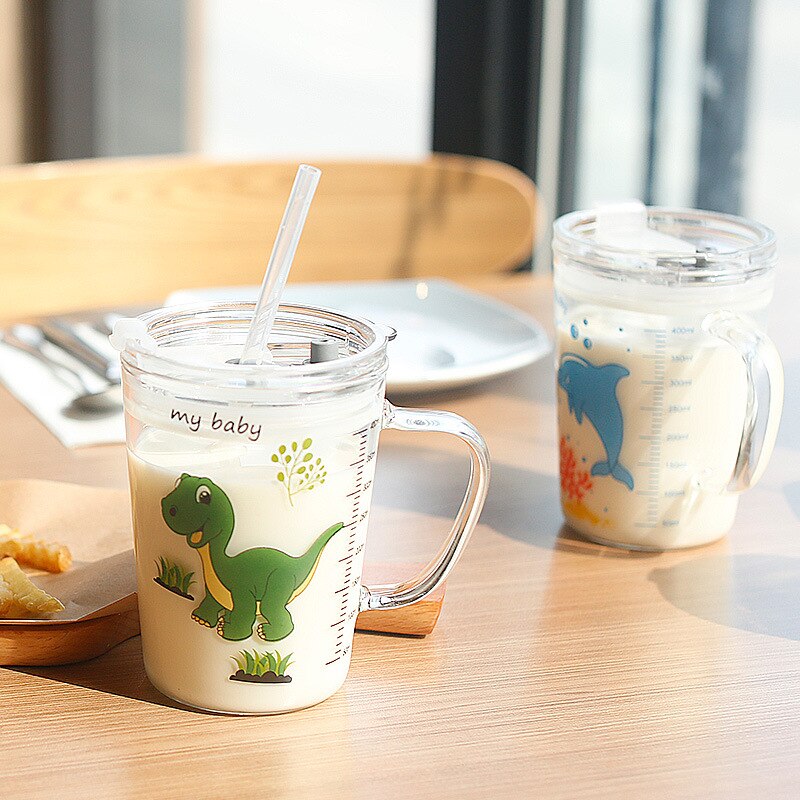 Taza de leche para niños, taza de cristal para el hogar, taza para el desayuno, copa de paja de 450ml