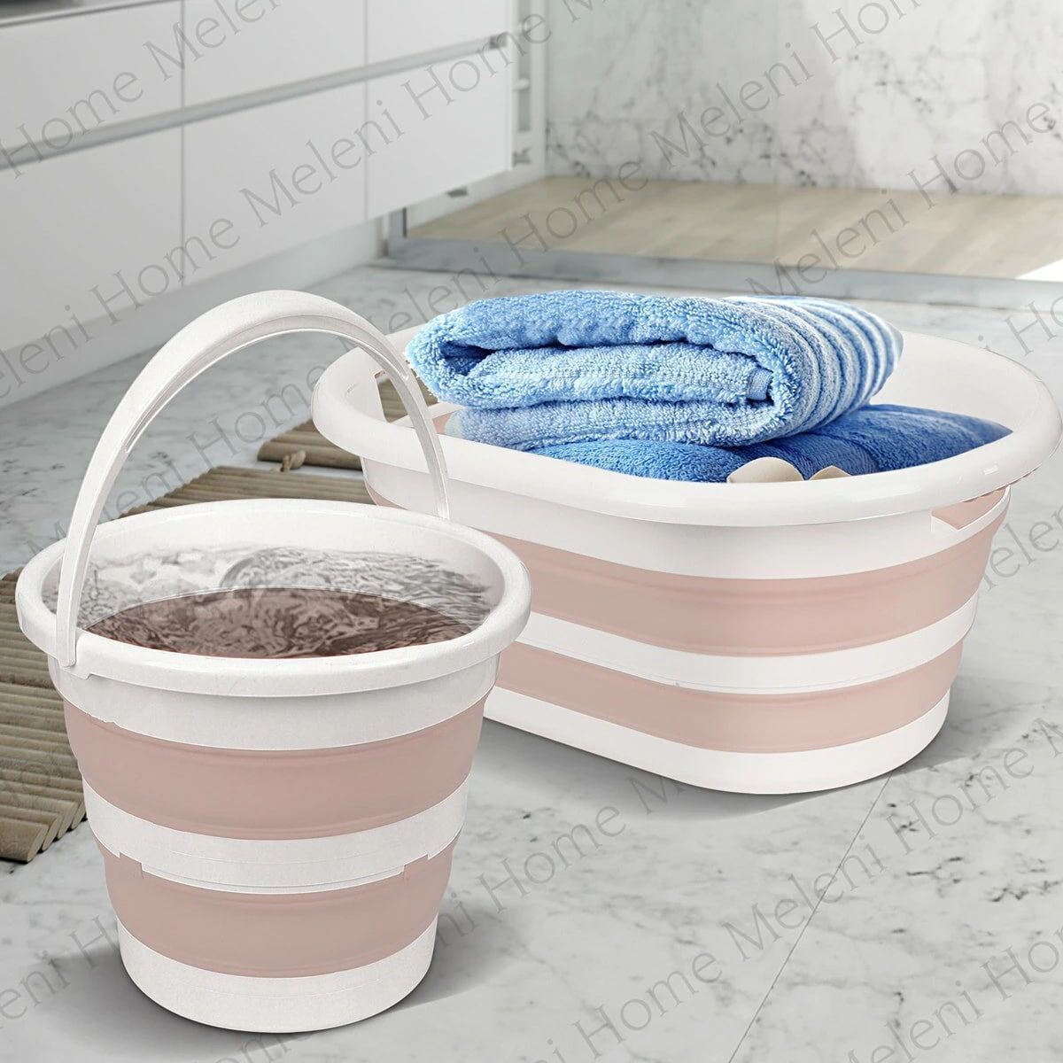 Set of 2 Collapsible Laundry Basket Collapsible Accordion Water Bucket Generation Cleaning Foldable Laundry Basket Silicone: 27lt Brown Set