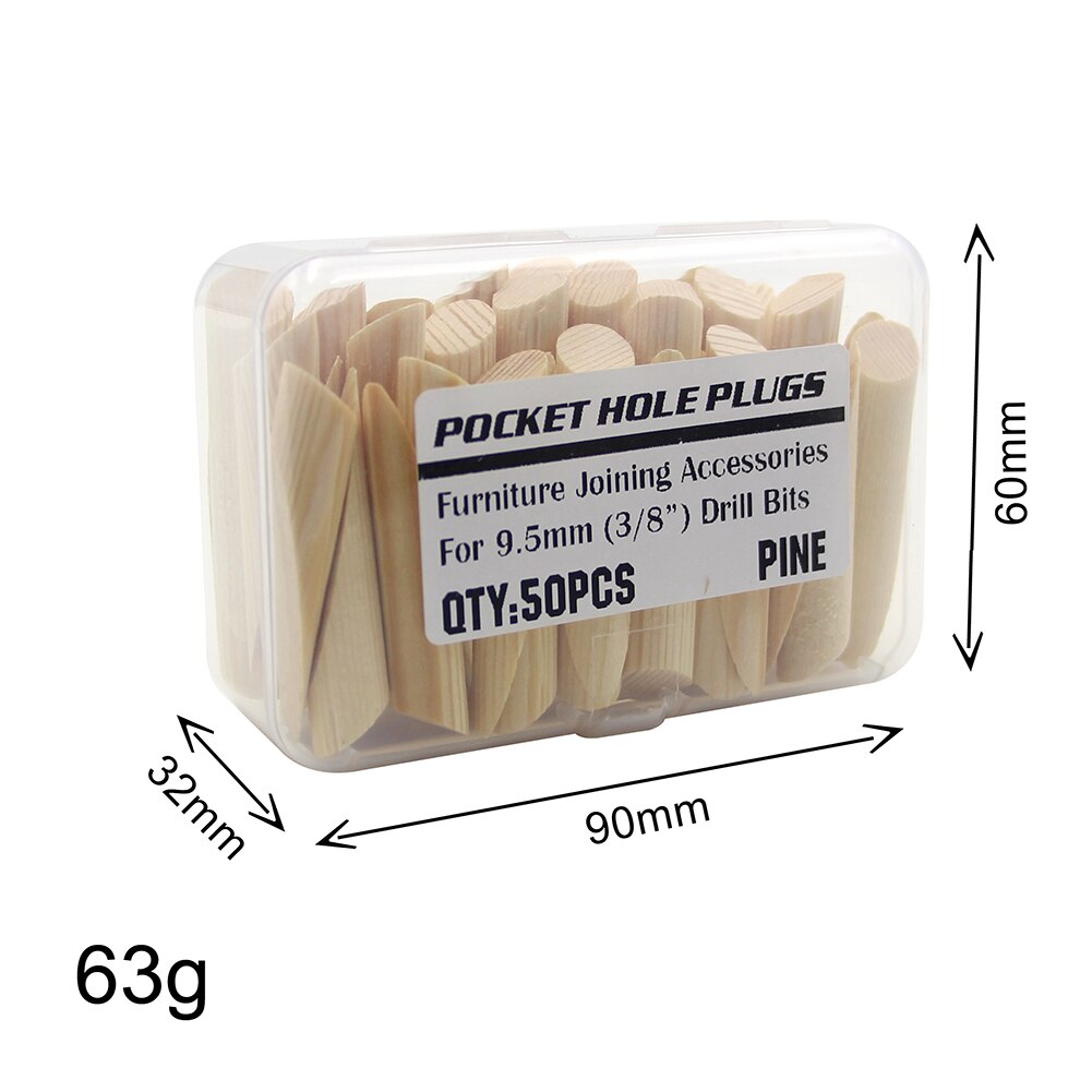 50 Uds. Mini tapones de agujero de bolsillo de madera maciza portátiles para carpintería accesorios de unión de muebles DIY para brocas de 9,5 MM