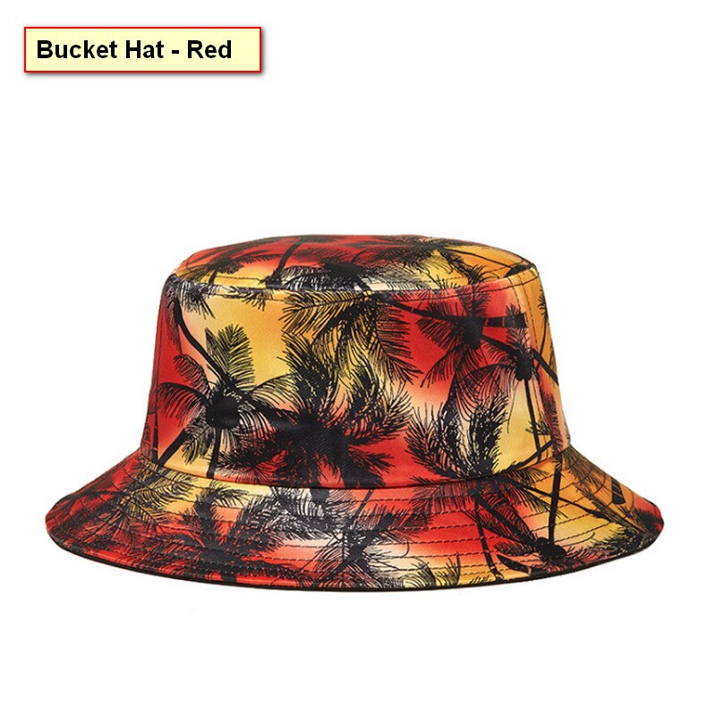 Casquette de plage à rabat en noix de coco pour hommes, pour en bord de mer, impression 3D, casquettes Hip Hop, Street Dancer, chapeau de danse: Bucket Hat - Red