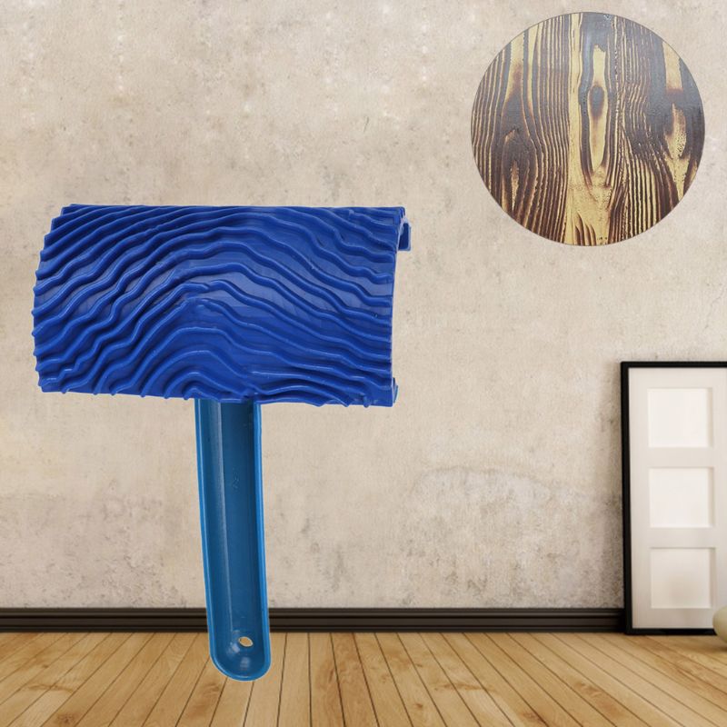 Jeffergarden Verf Roller, Blauw Rubber Hout Grain Effect Verf Roller met Handvat DIY Wanddecoratie Gereedschap Rubber 3.9''×2.4