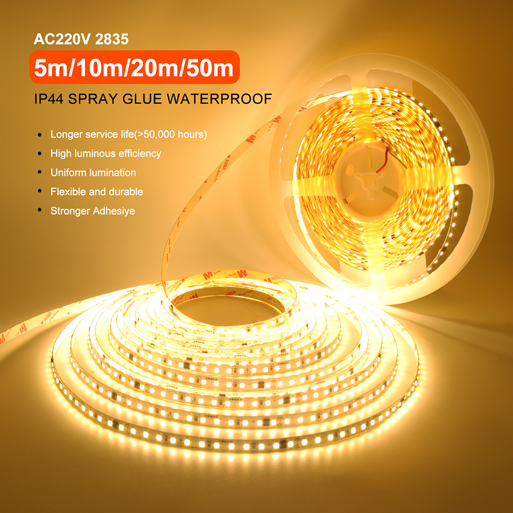 Tira de luces LED de 5m, 10m, 20m, 50m, CA 220V, 230V, 240V, IP55, 2835, 120 LED, cinta de luces de cuerda Flexible, cinta de 9 colores para decoración del hogar