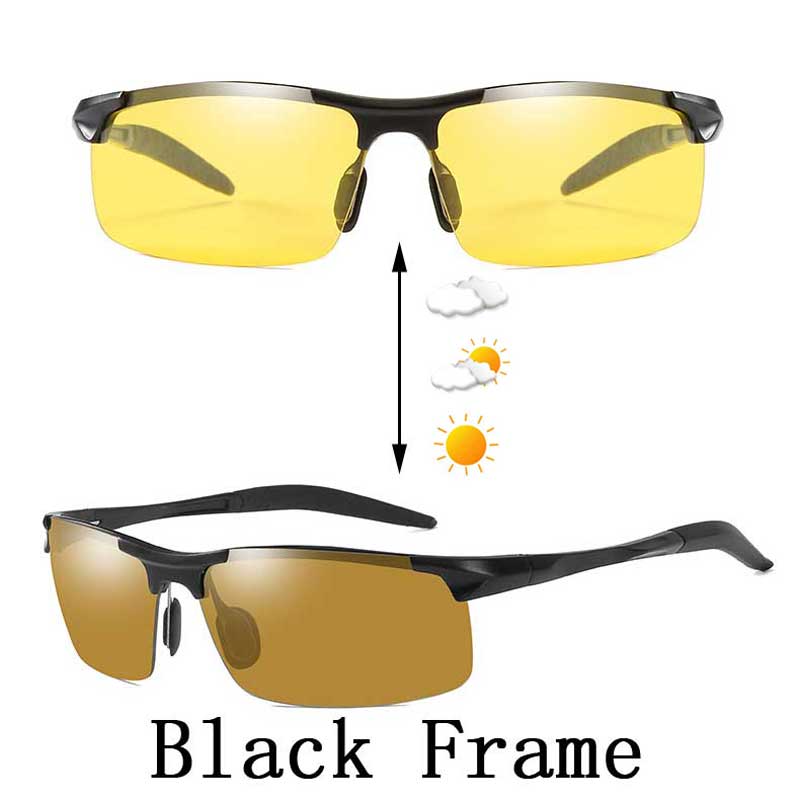 Naloain nattesyn briller fotokromiske solbriller gul polariseret linse  uv400 kørebriller til chauffører sport mænd kvinder: Sort ramme