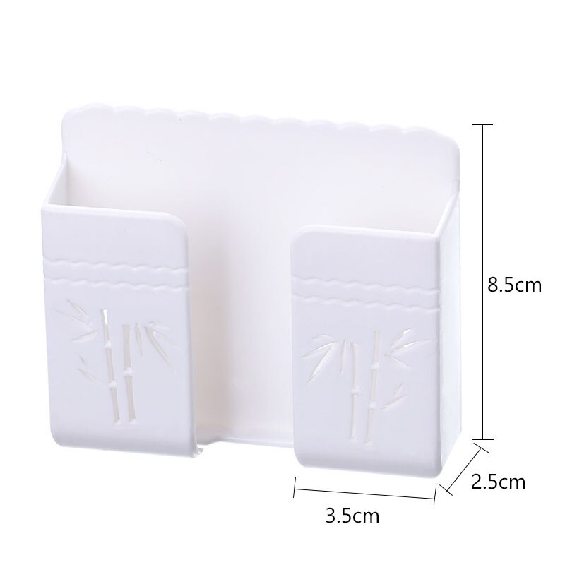 Wandmontage Opbergdoos Afstandsbediening Organizer Mobiele Telefoon Opladen Stand Zelf Kleverige Muur Plank Telefoon Plug Houder: Bamboo White