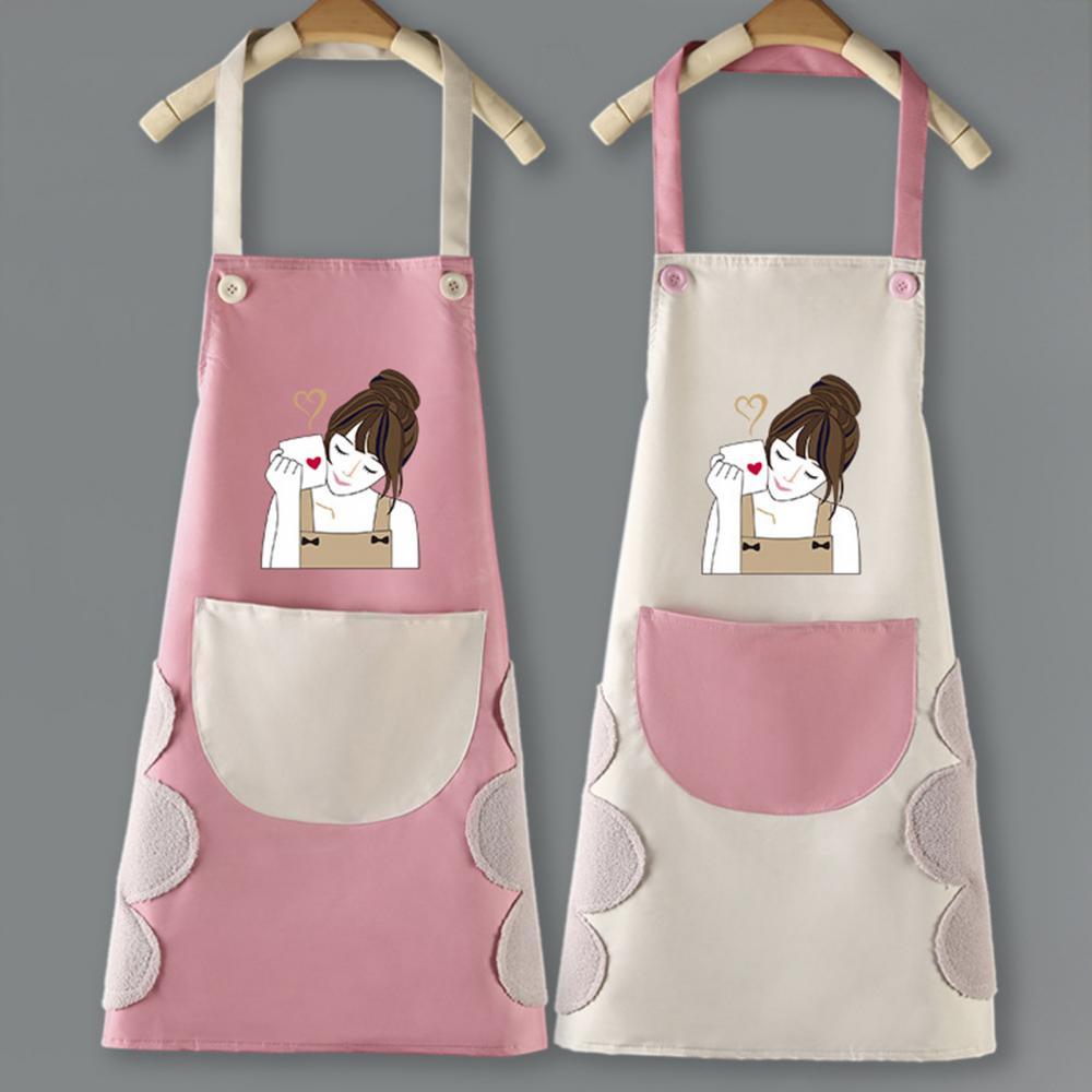1Pcs Waterproof Anti-Oil Kitchen Apron Cartoon Girl Women Home Kitchen Aprons Waist Bib Nail Shop Apron for Women Baking