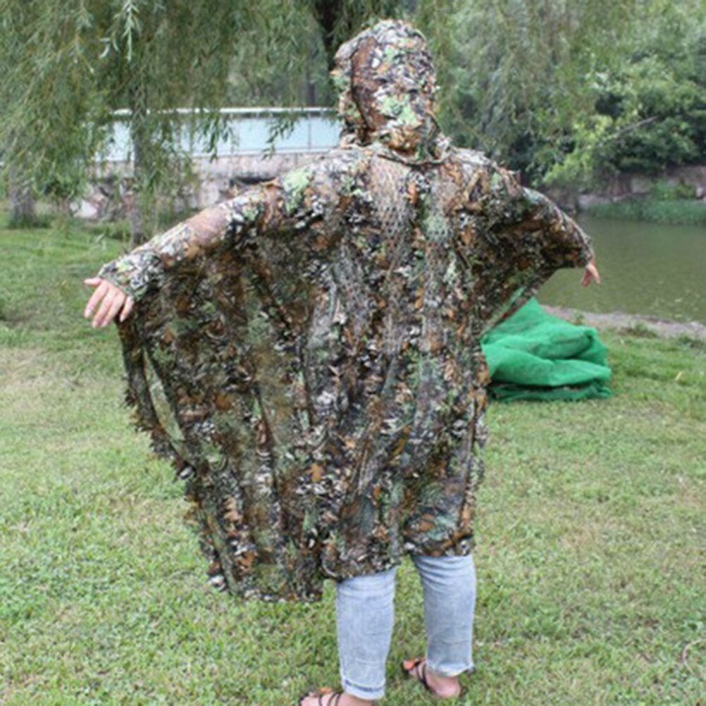 Naturtro 3d blade camouflage poncho kappe stealth dragter udendørs skov cs spil tøj til skydning fugleobservationssæt